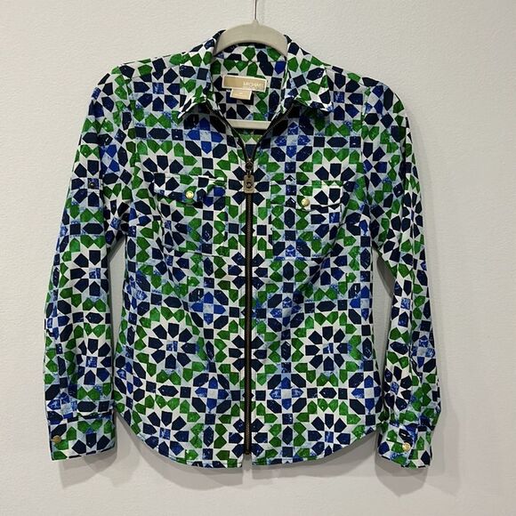 MICHAEL Michael Kors Rolled Up Sleeve Petite Zip Up Top - Picture 15 of 15